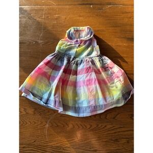 Baby Gap Rainbow Plaid Dress Toddler 18-24 Months Peter Pan Collar Cotton Multi